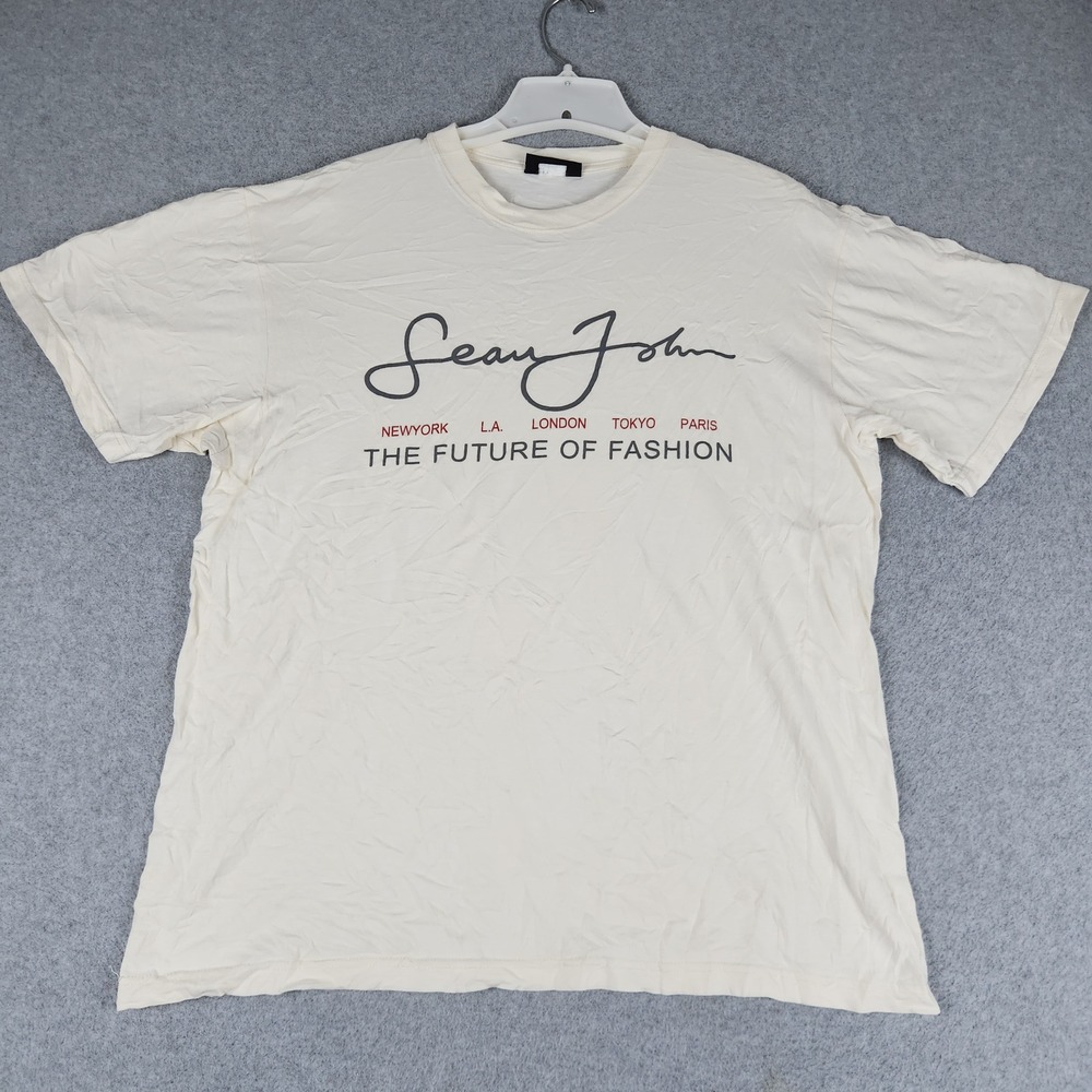 Sean John T-Shirt Mens 1X Beige Future of Fashion Graphic Y2K Streetwear Tee